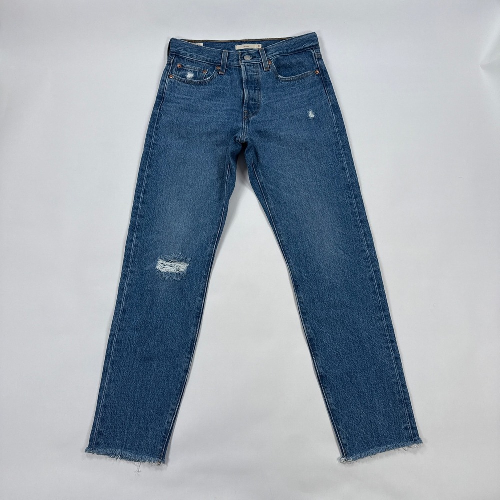 Levis Jeans Womens 27 Blue Wedgie Premium Distressed Raw Hem High Rise Denim